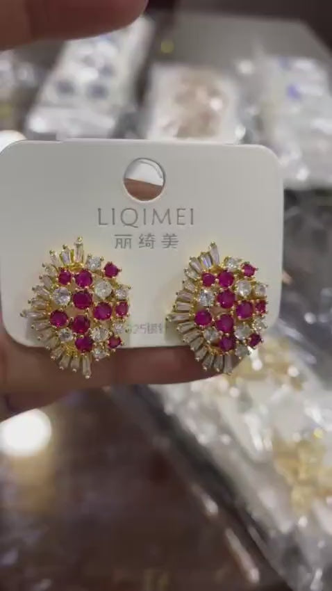 Pink and Gold Ear Studs