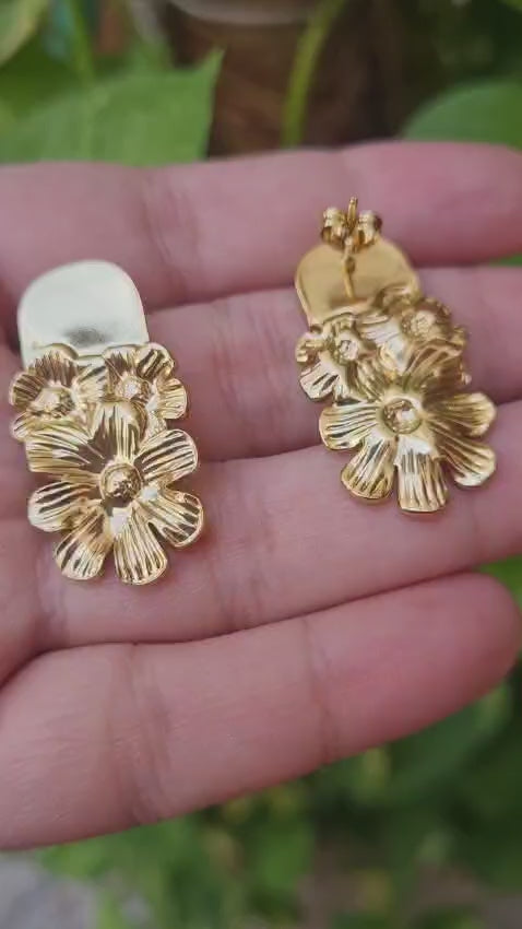 Gold Plated-Stainless Steel Flower Earrings
